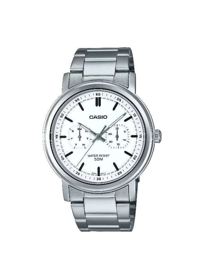 CASIO Mens White Dial Stainless Steel Watch - MTP-E335D-7EVDF - Image 1